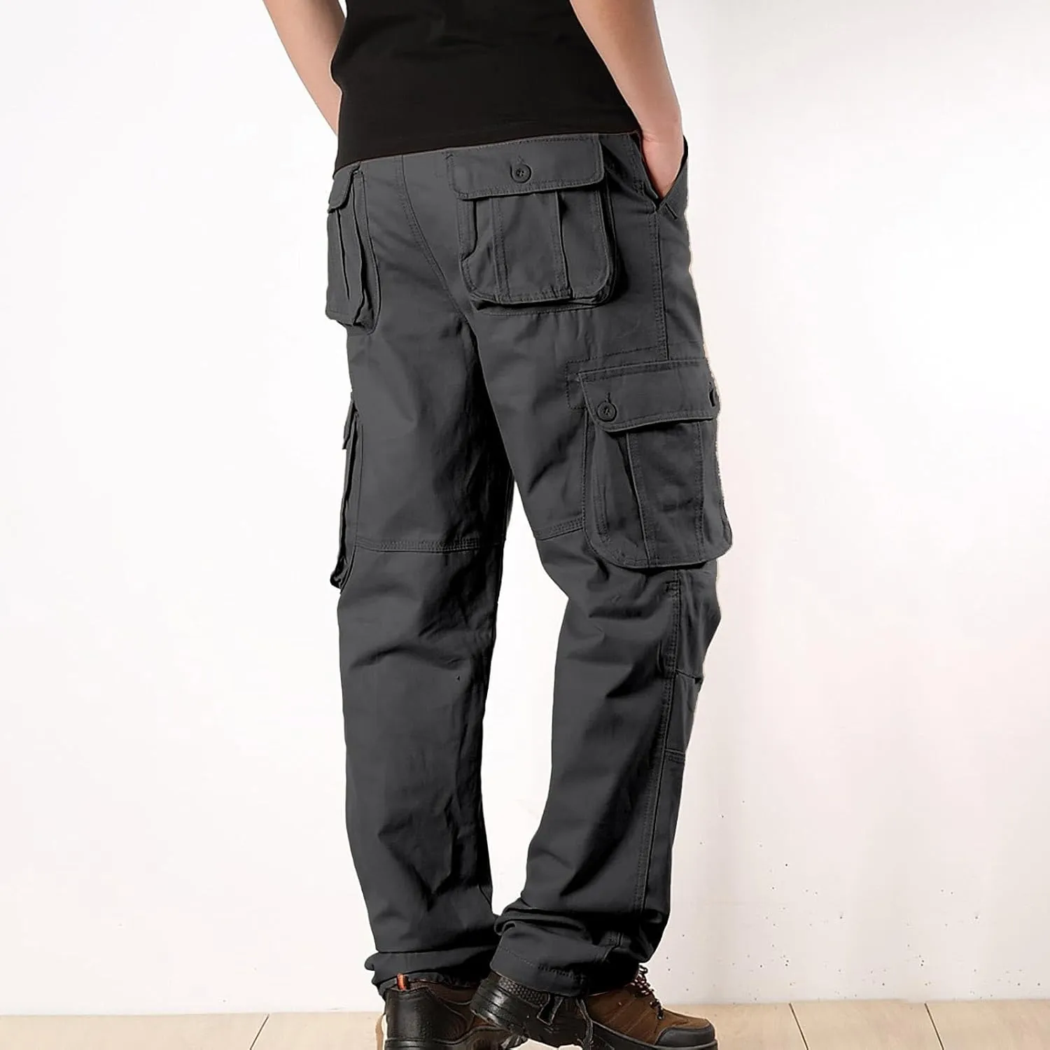 Cargo Pants for Men Big and Tall Loose Fit Straight Leg Classic Twill Work Pants Multi-Pockets Outdoor Hiking Pants