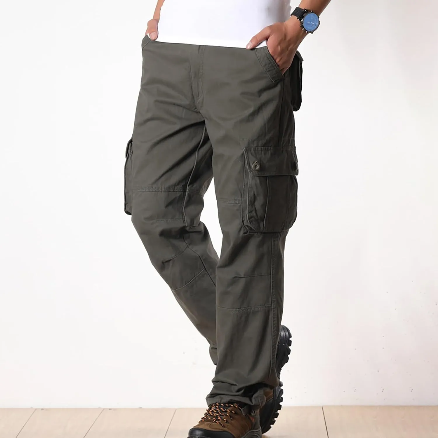 Cargo Pants for Men Big and Tall Loose Fit Straight Leg Classic Twill Work Pants Multi-Pockets Outdoor Hiking Pants