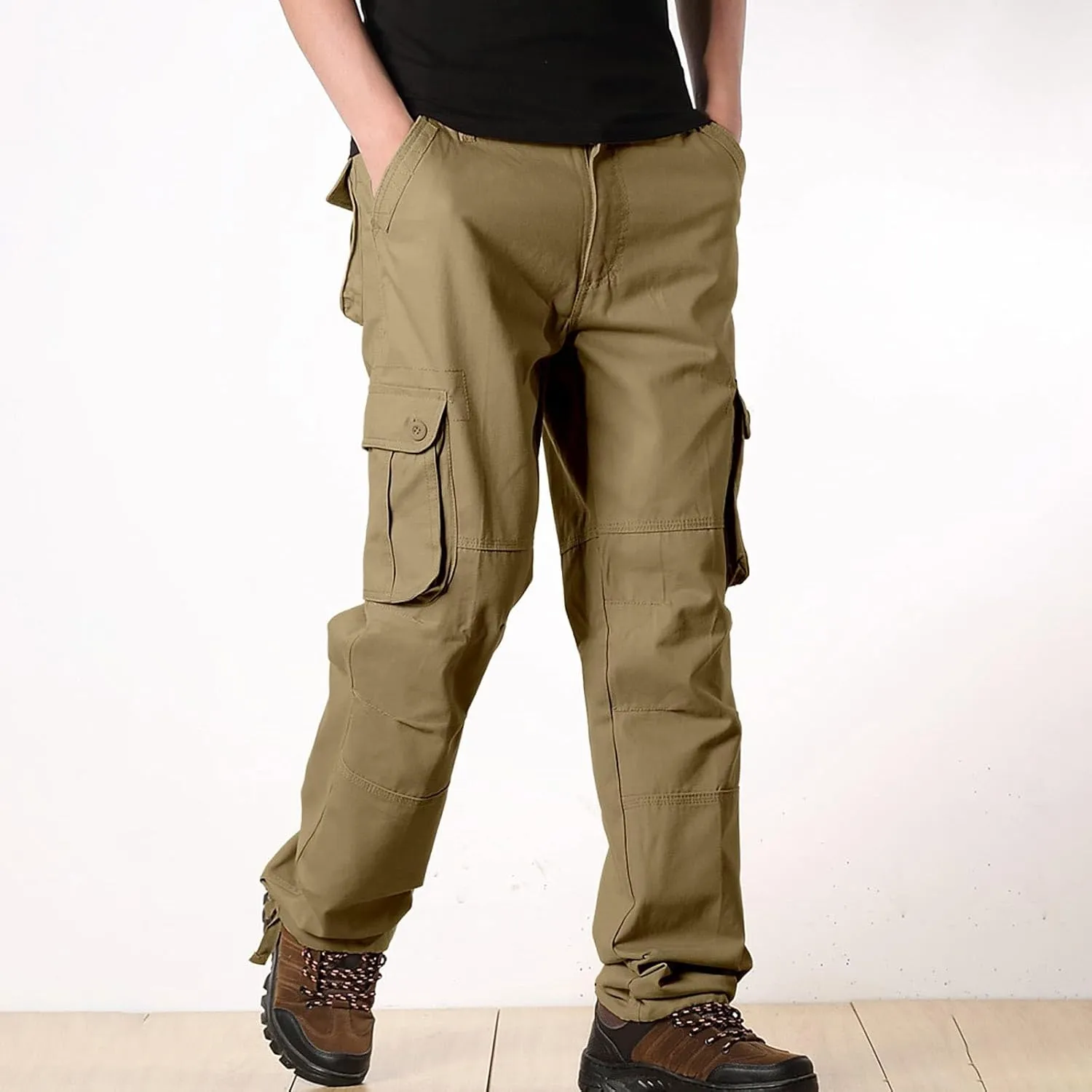 Cargo Pants for Men Big and Tall Loose Fit Straight Leg Classic Twill Work Pants Multi-Pockets Outdoor Hiking Pants