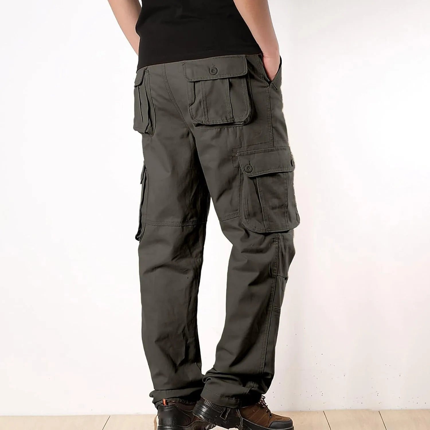 Cargo Pants for Men Big and Tall Loose Fit Straight Leg Classic Twill Work Pants Multi-Pockets Outdoor Hiking Pants