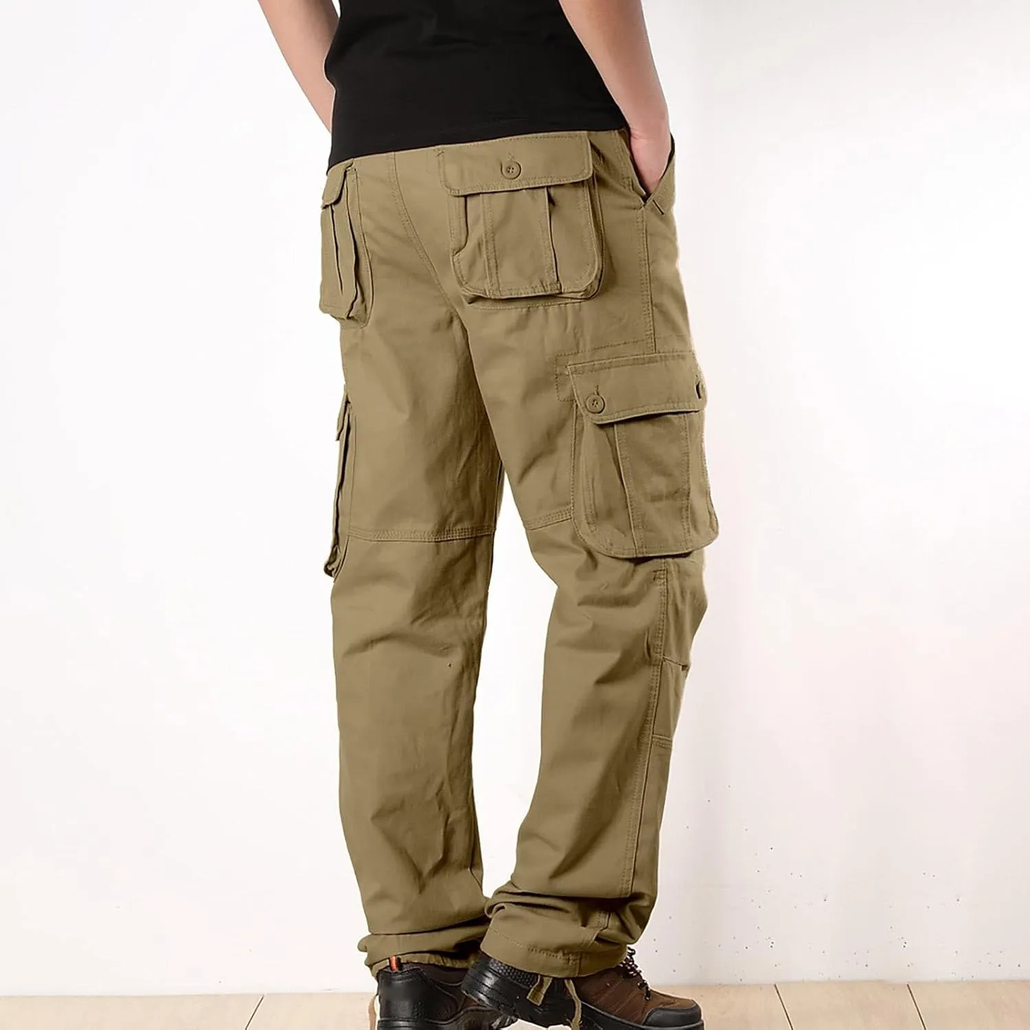 Cargo Pants for Men Big and Tall Loose Fit Straight Leg Classic Twill Work Pants Multi-Pockets Outdoor Hiking Pants