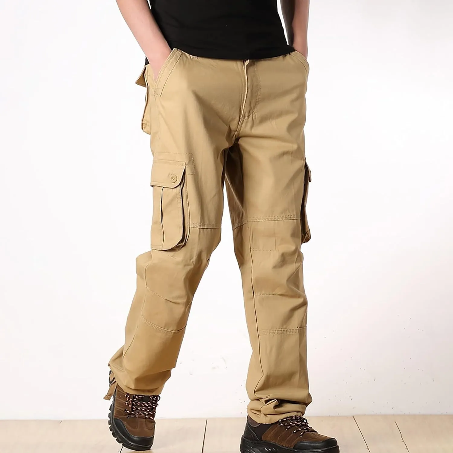 Cargo Pants for Men Big and Tall Loose Fit Straight Leg Classic Twill Work Pants Multi-Pockets Outdoor Hiking Pants