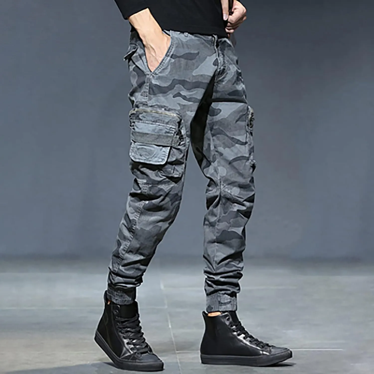 Cargo Sweatpants for Men Big and Tall Pockets Men's Winter Cargo Pants Thick Fleece Joggers Loose Sport Long Trousers