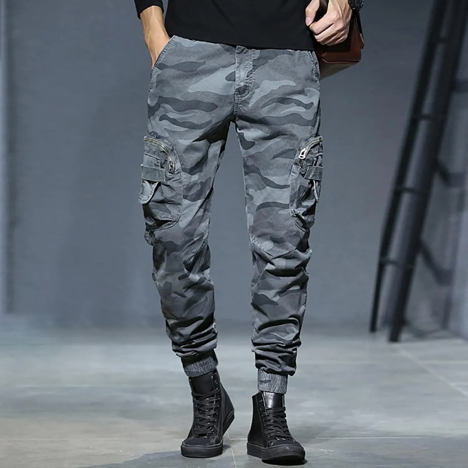 Cargo Sweatpants for Men Big and Tall Pockets Men's Winter Cargo Pants Thick Fleece Joggers Loose Sport Long Trousers