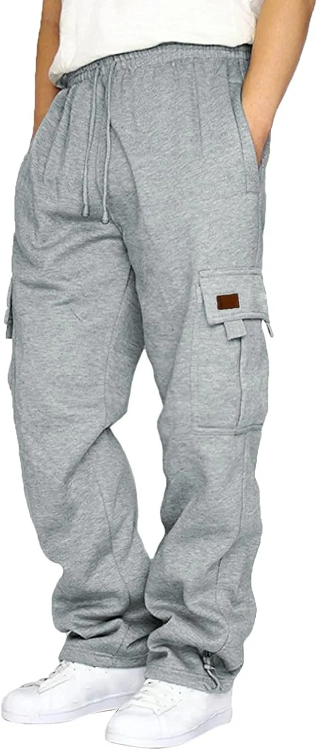 Cargo Sweatpants for Men Relaxed Fit Casual Solid Joggers Stretch Baggy Lightweight Classic Overalls with Pockets