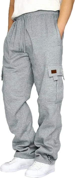 Cargo Sweatpants for Men Relaxed Fit Casual Solid Joggers Stretch Baggy Lightweight Classic Overalls with Pockets