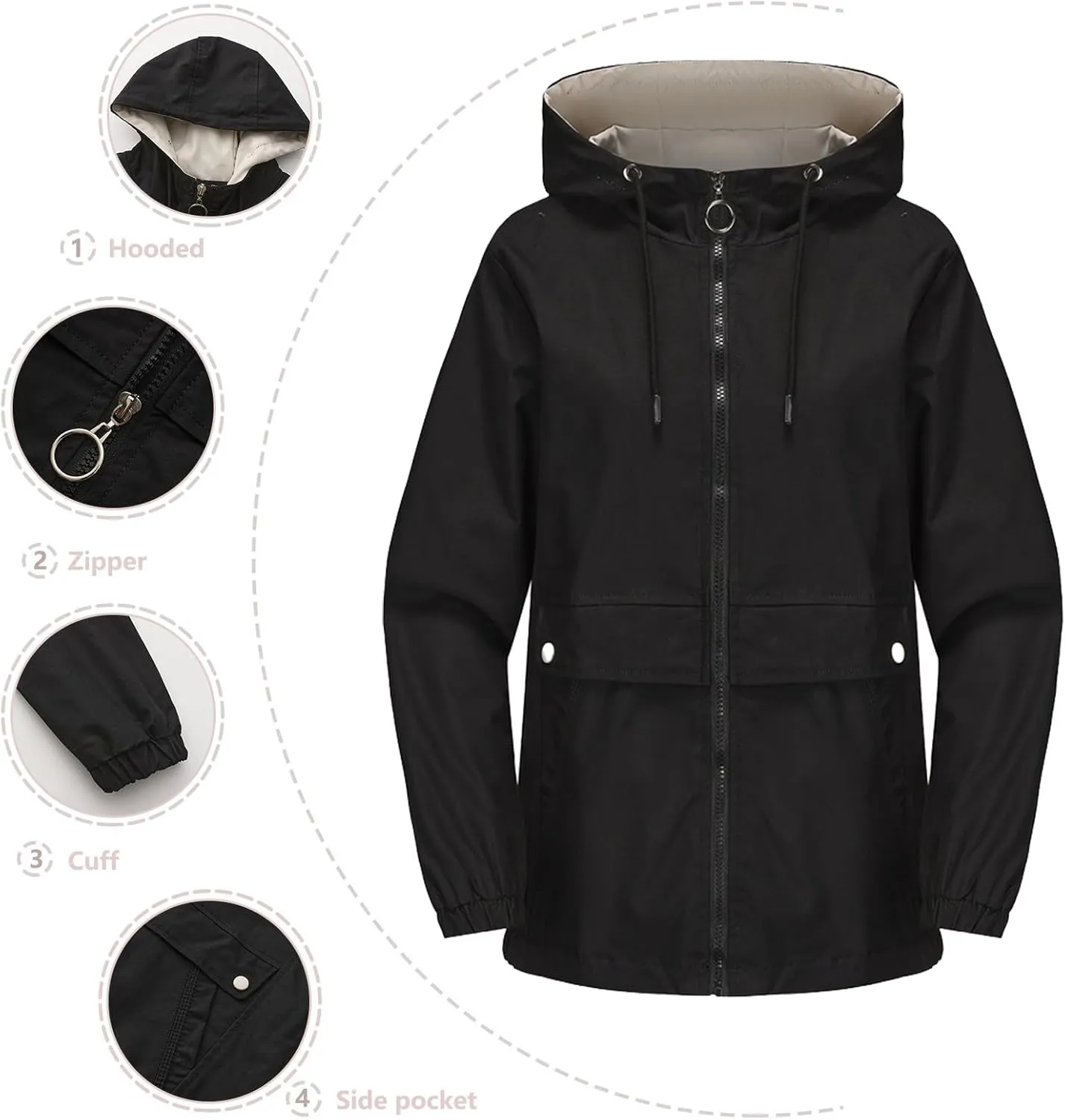 Casual Lightweight Jacket Utility Coat for Womens Long Sleeve Winter Warm Hooded Lightweight Jackets