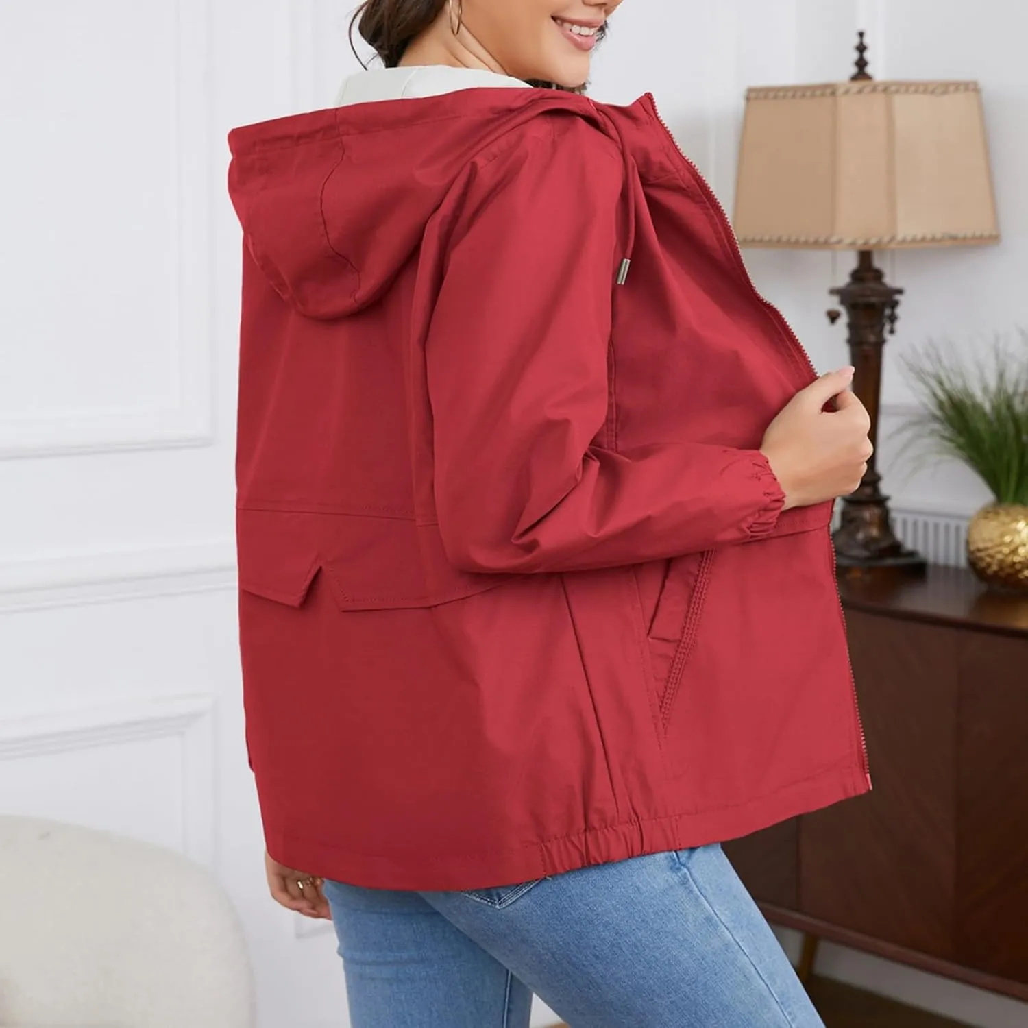Casual Lightweight Jacket Utility Coat for Womens Long Sleeve Winter Warm Hooded Lightweight Jackets