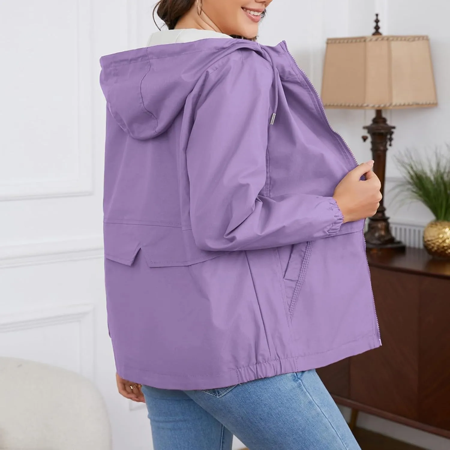 Casual Lightweight Jacket Utility Coat for Womens Long Sleeve Winter Warm Hooded Lightweight Jackets