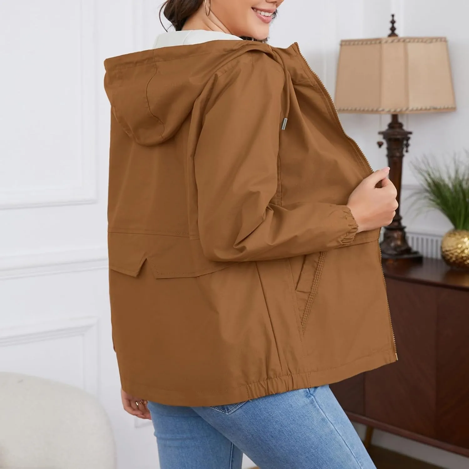Casual Lightweight Jacket Utility Coat for Womens Long Sleeve Winter Warm Hooded Lightweight Jackets
