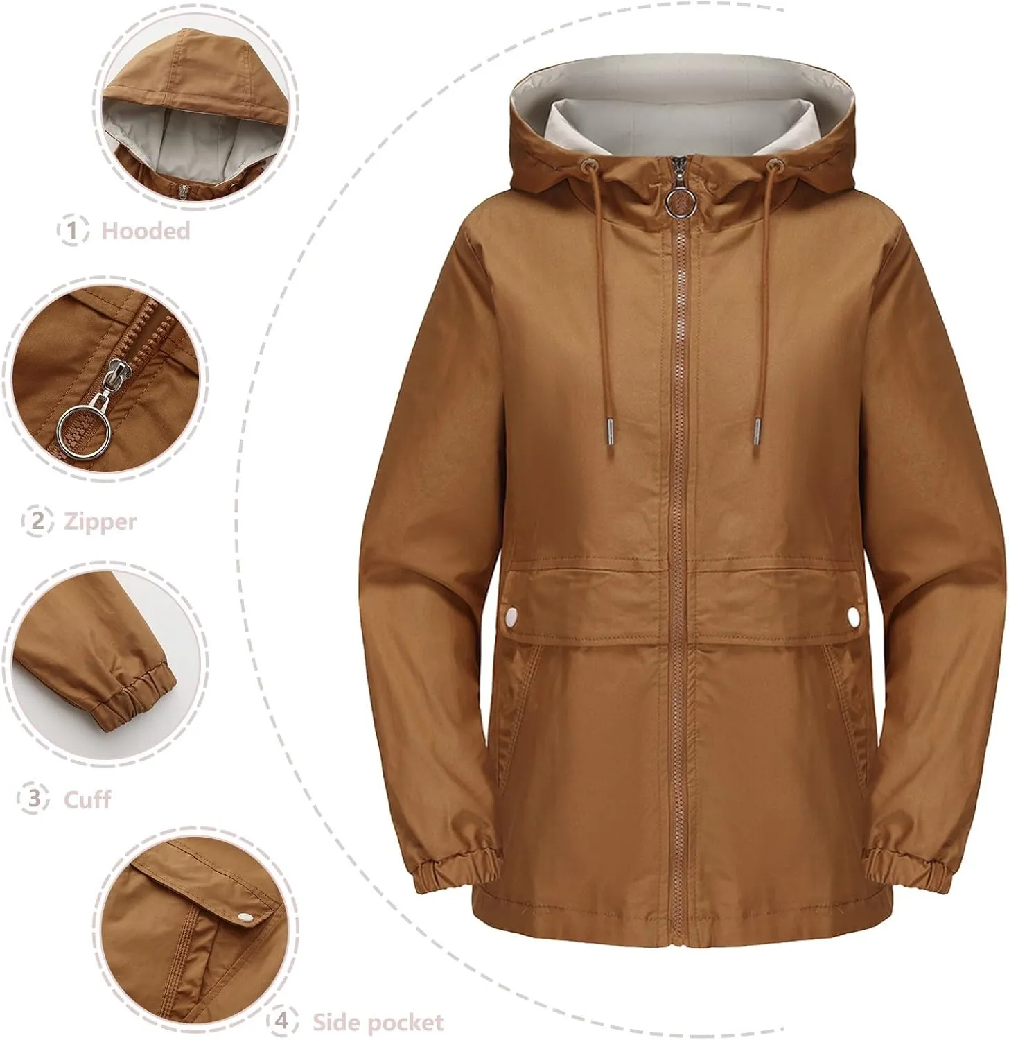 Casual Lightweight Jacket Utility Coat for Womens Long Sleeve Winter Warm Hooded Lightweight Jackets