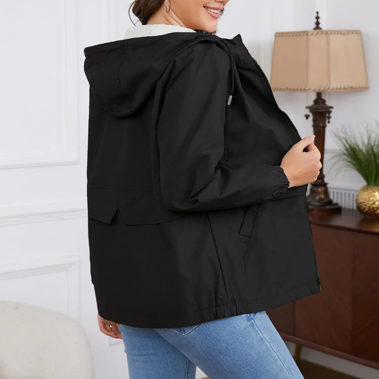 Casual Lightweight Jacket Utility Coat for Womens Long Sleeve Winter Warm Hooded Lightweight Jackets