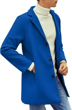 Casual Pea Coat for Men Notched Lapel Trench Coat Single Breasted Solid Overcoat Big and Tall Long Jacket Classic Coat