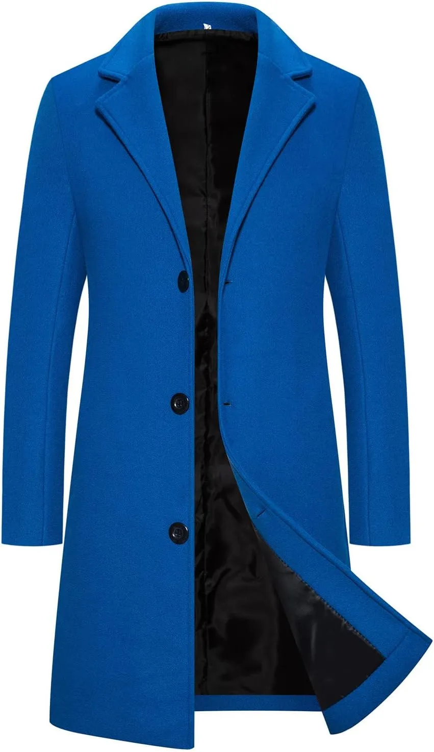 Casual Pea Coat for Men Notched Lapel Trench Coat Single Breasted Solid Overcoat Big and Tall Long Jacket Classic Coat