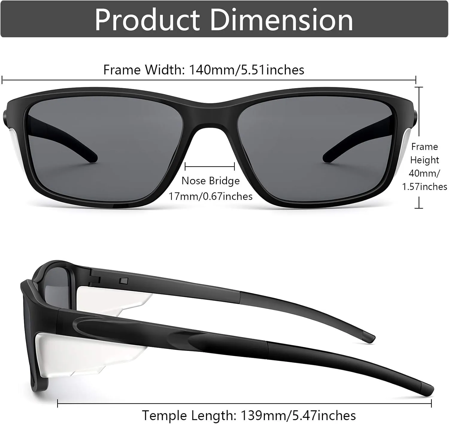 CAXMAN Mens Sunglasses Polarized w/Side Shields Rectangular Sports Sunglasses 100% UV Protection