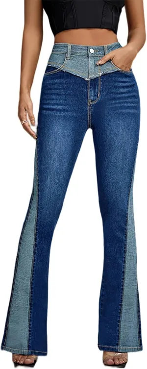 cffvdiz Bell Bottom Jeans for Women High Waisted Slim Patchwork Bootcut Jeans Flare Denim Pants
