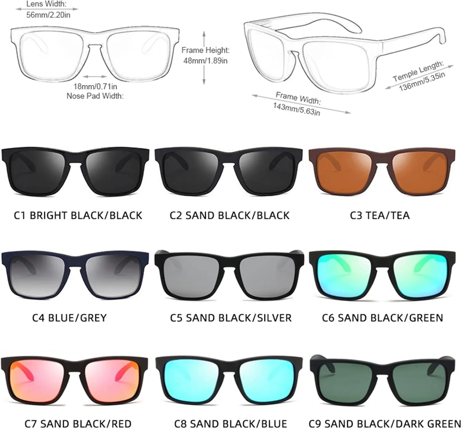 Classic Square Polarized Sunglasses Men Vintage Plastic Male Sun Glasses Women Outdoor Sports Shades UV400