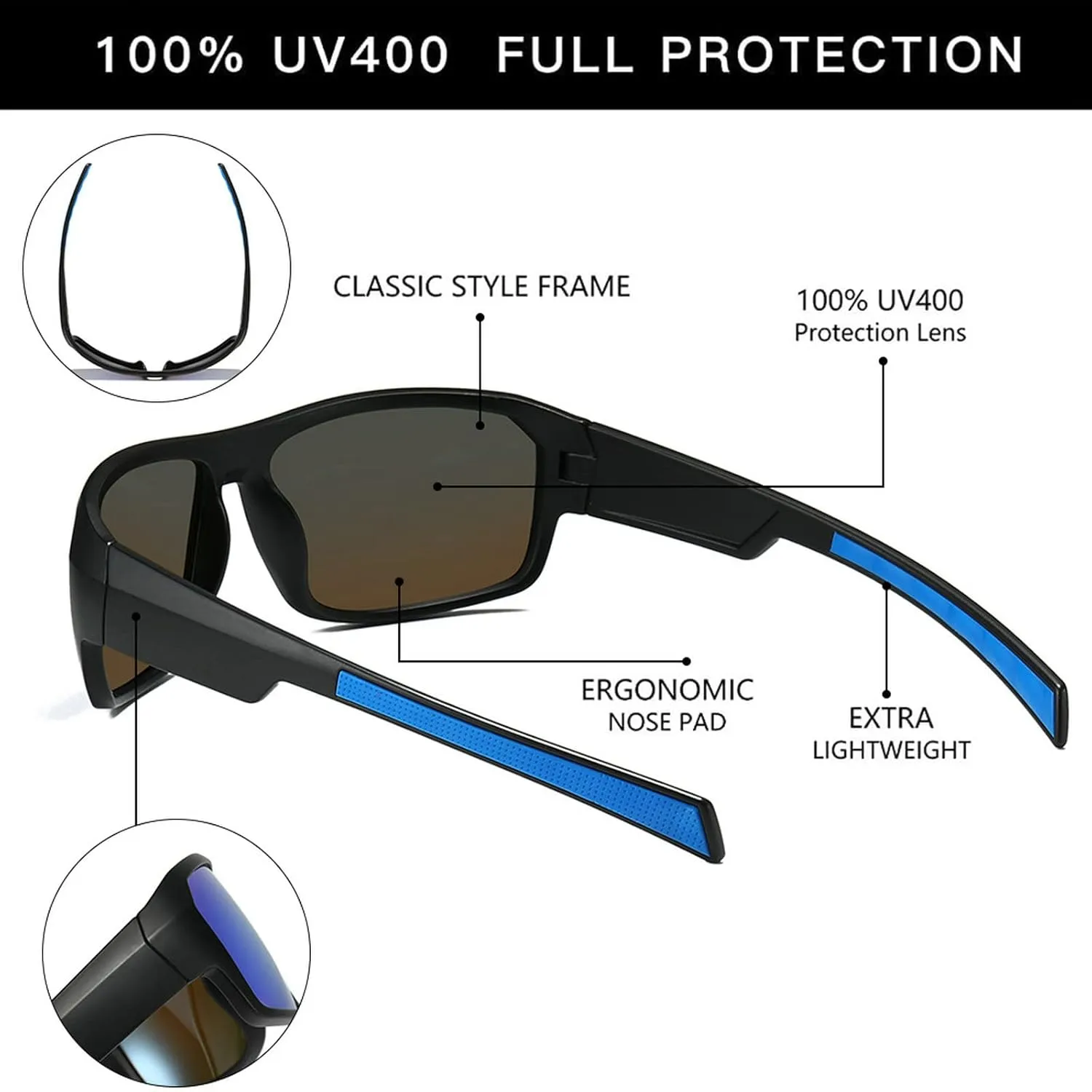 COTIA Full Lens Polarized Reading Sunglasses for Men's Retro Outdoor Cycling Driving Sports Readers UV Protection