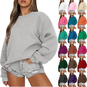 Crew Neck Sweatshirts Women Oversized Crewneck Sweatshirt Long Sleeve Fleece Pullover Fall Y2k Hoodies Preppy Clothes