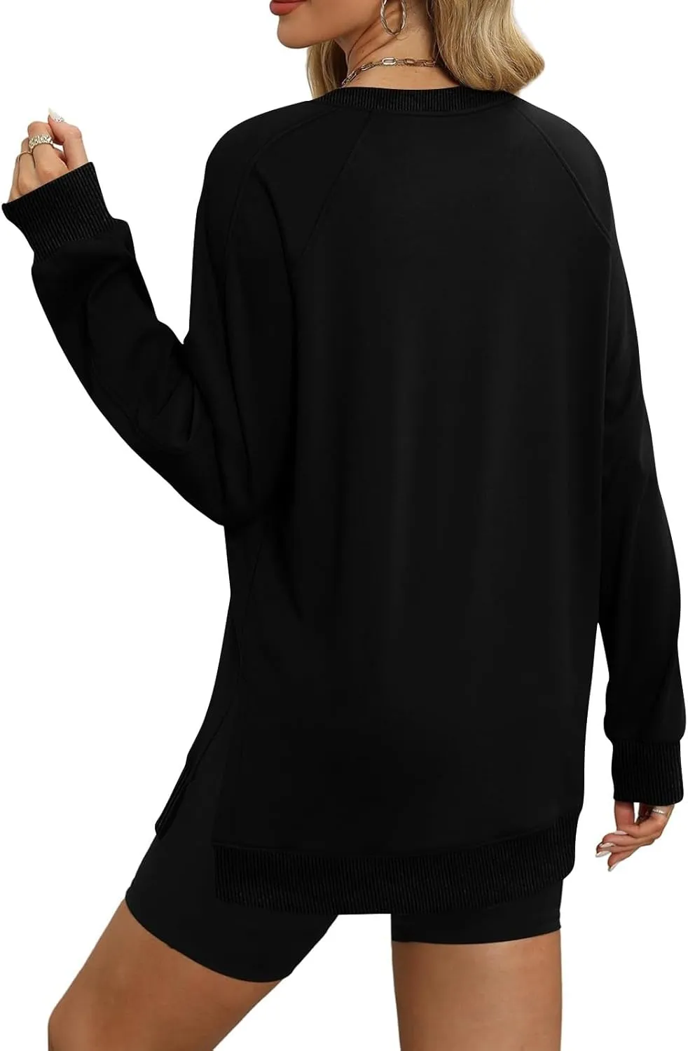 Crewneck Sweatshirts Women Side Slit Oversized Fall Sweatshirt Long Sleeve Tunic Pullover Shirts Y2k Hoodie Sweater