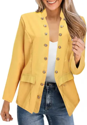 Crop Blazer for Women Mock Neck Button Jacket Open Front Cardigan Blouse Tops Business Casual Suit Coats
