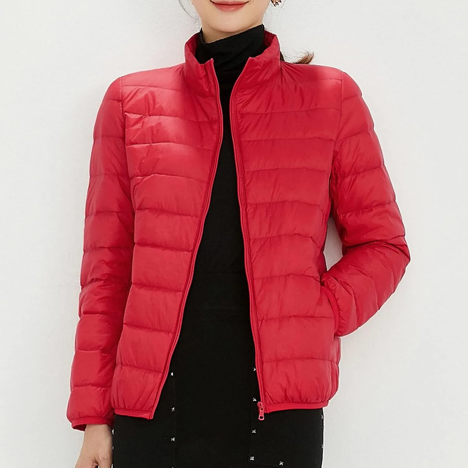 Cropped Puffer Coat Women Lightweight Down Jacket Packable Parkas Jacket Outerwear Full Zip Winter Hooded Quilted Coat