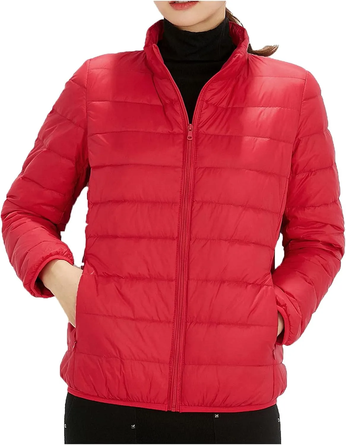 Cropped Puffer Coat Women Lightweight Down Jacket Packable Parkas Jacket Outerwear Full Zip Winter Hooded Quilted Coat