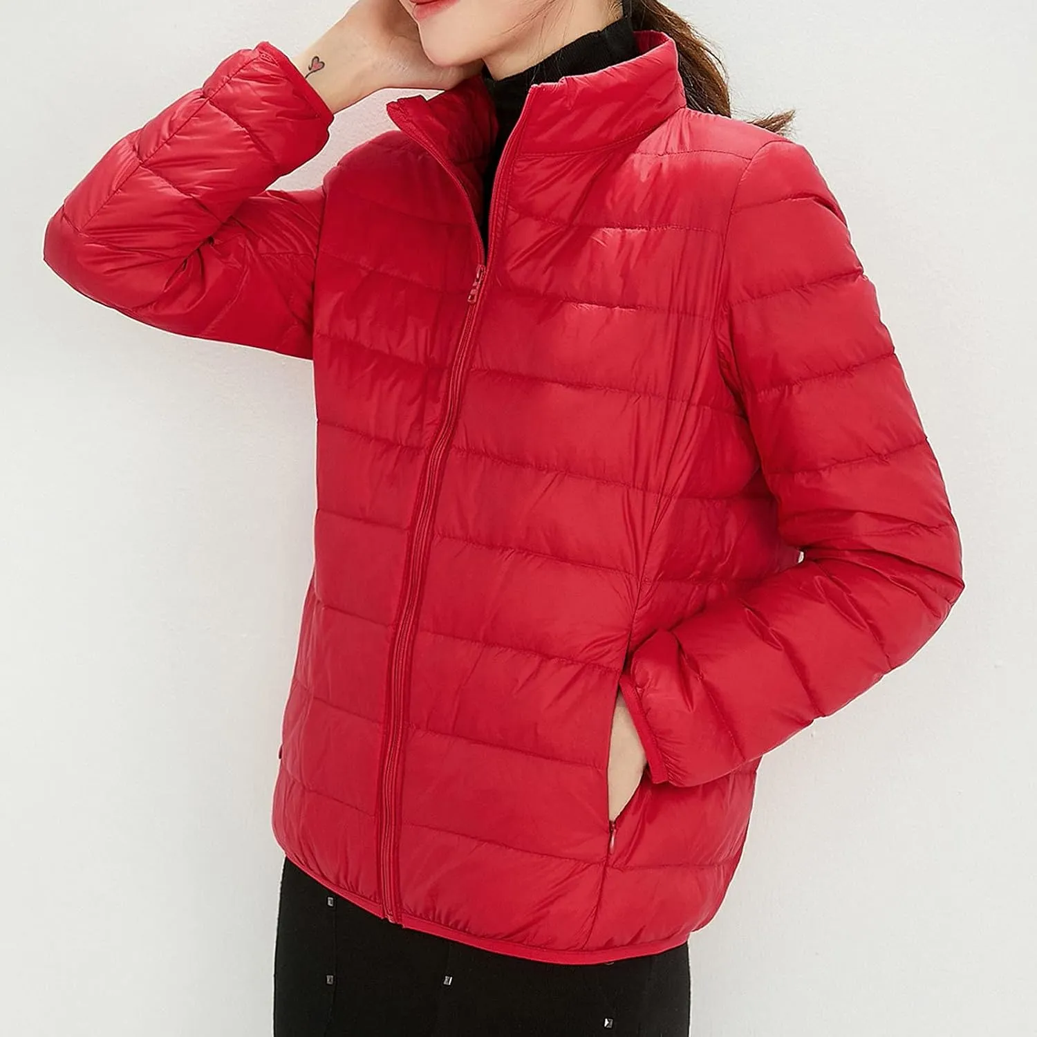 Cropped Puffer Coat Women Lightweight Down Jacket Packable Parkas Jacket Outerwear Full Zip Winter Hooded Quilted Coat