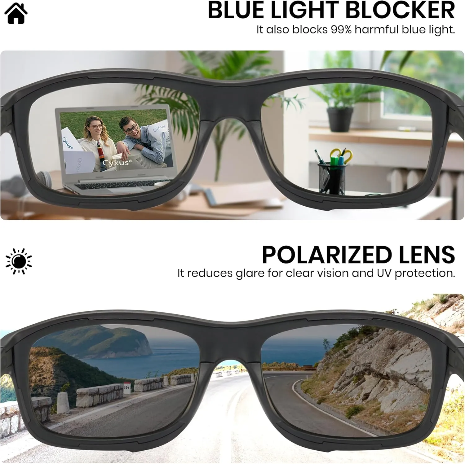 Cyxus 0.1 Seconds Smart Photochromic Sunglasses Men Women Polarized Sunglasses UV Protection with Blue Light Blocking P1176