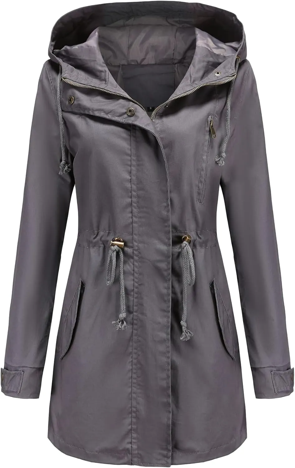 EFOFEI Women Zip Up Drawstring Waist Jackets Military Anorak Hooded Outerwear Utility Button Lightweight Coat With Pockets