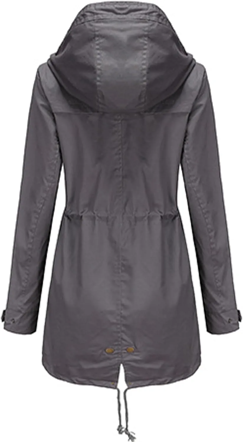 EFOFEI Women Zip Up Drawstring Waist Jackets Military Anorak Hooded Outerwear Utility Button Lightweight Coat With Pockets
