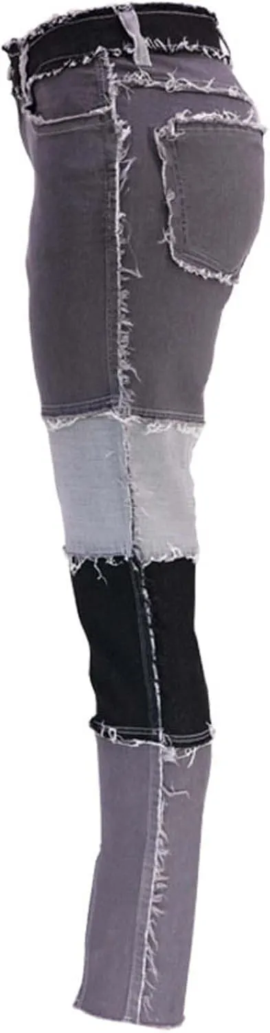 Elastic Waist Jeans for Women Color Patchwork High Waisted High Stretch Jeans Straight Leg Denim Long Pants