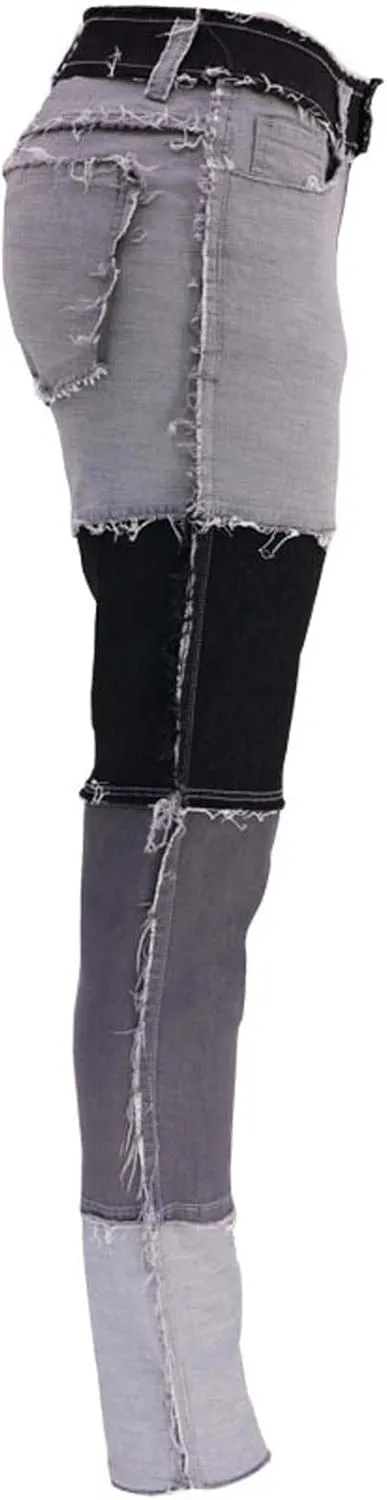 Elastic Waist Jeans for Women Color Patchwork High Waisted High Stretch Jeans Straight Leg Denim Long Pants