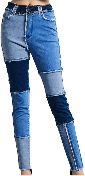 Elastic Waist Jeans for Women Color Patchwork High Waisted High Stretch Jeans Straight Leg Denim Long Pants