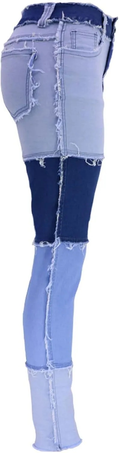 Elastic Waist Jeans for Women Color Patchwork High Waisted High Stretch Jeans Straight Leg Denim Long Pants