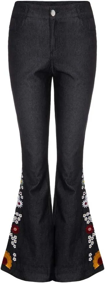 Embroidered Bell Bottom Jeans Women Vintage Plus Size Jeans Stretch Butt Lifting Flare Jean Wide Leg Denim Pants