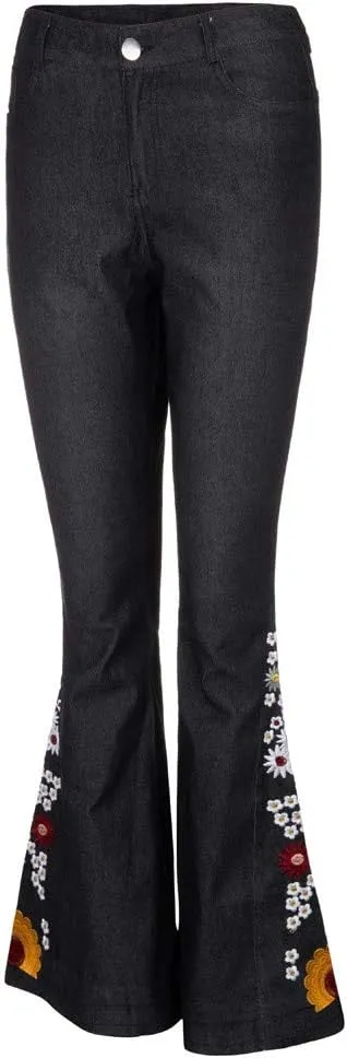 Embroidered Bell Bottom Jeans Women Vintage Plus Size Jeans Stretch Butt Lifting Flare Jean Wide Leg Denim Pants