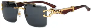 Fashion Sunglasses Women Wooden Trendy Square Rimless Sunglasses For Men Vintage Luxe Sun Glasses