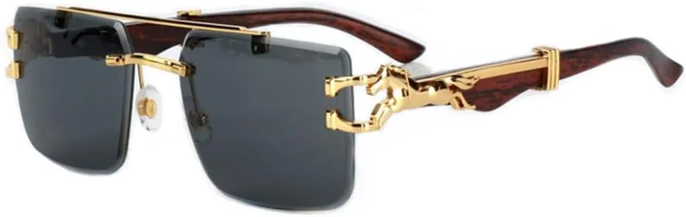 Fashion Sunglasses Women Wooden Trendy Square Rimless Sunglasses For Men Vintage Luxe Sun Glasses