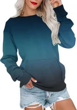 Firzero Crewneck Sweatshirts Women Cute Tie Dye Gradient Pullover Tops Loose Long Sleeve Oversized Sweatshirt