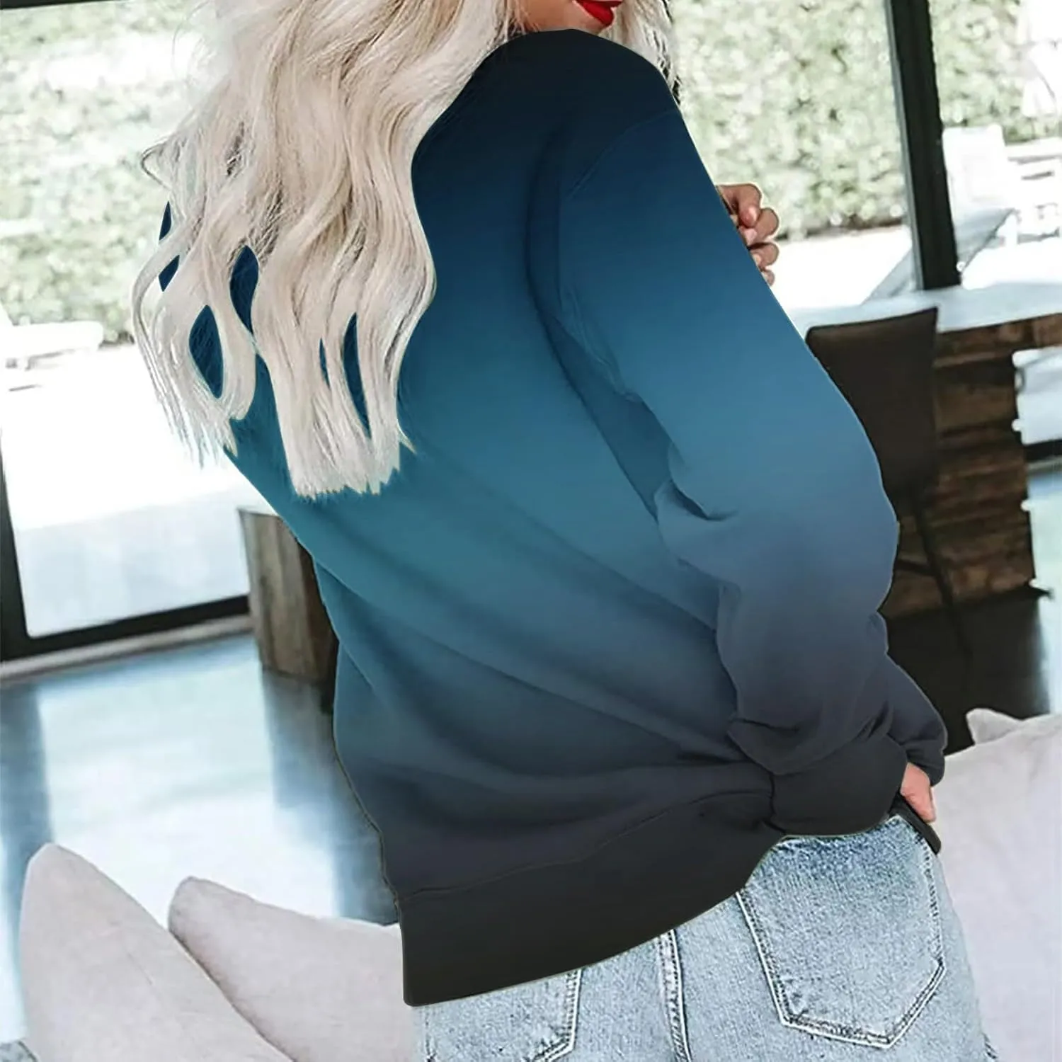 Firzero Crewneck Sweatshirts Women Cute Tie Dye Gradient Pullover Tops Loose Long Sleeve Oversized Sweatshirt