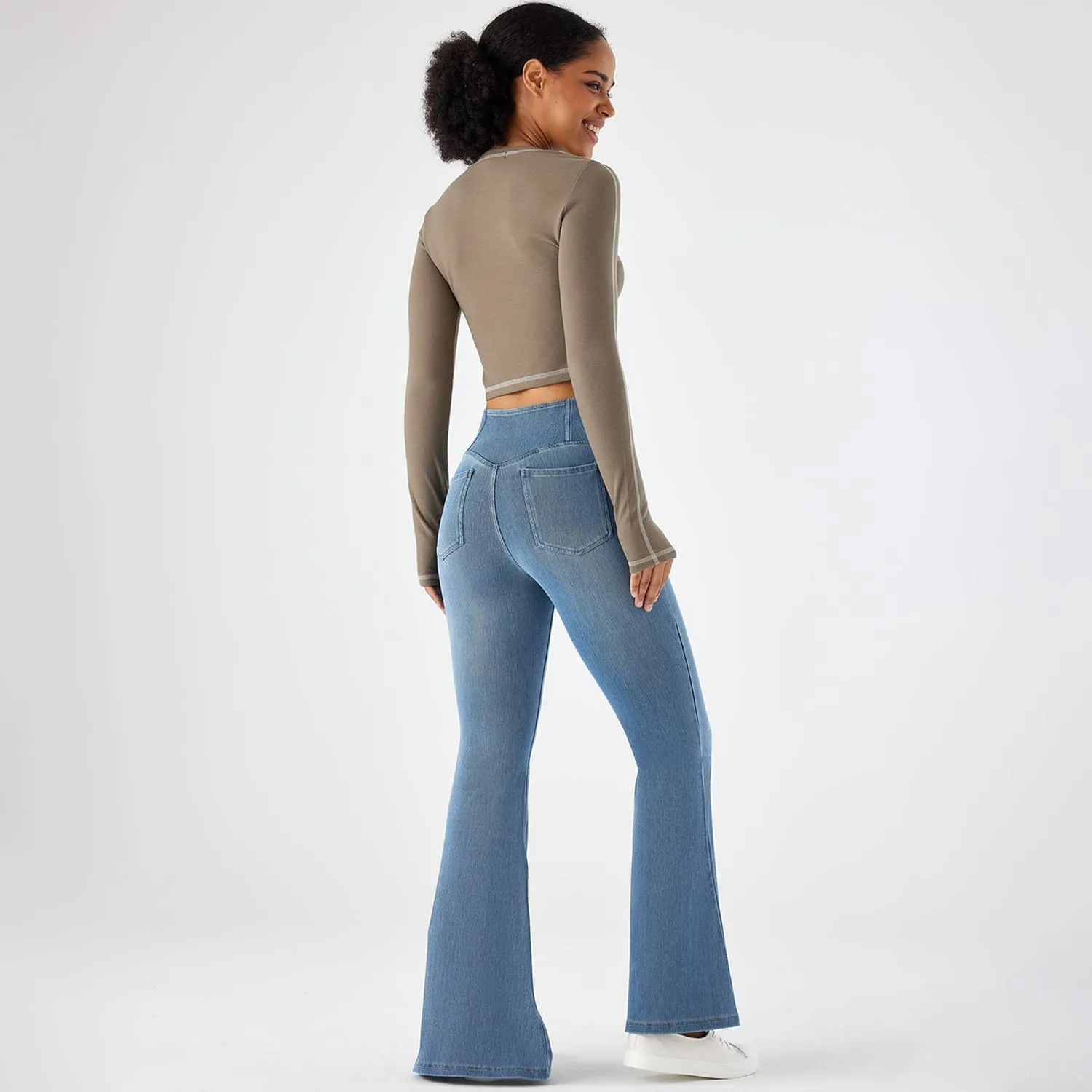 Flare Jeans for Women Crossover High Waist Bell Bottom Jeans Stretch Wide Leg Jeans