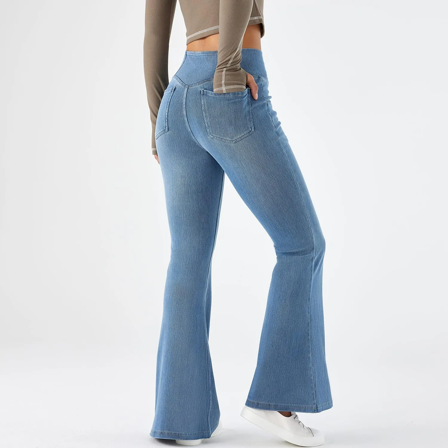 Flare Jeans for Women Crossover High Waist Bell Bottom Jeans Stretch Wide Leg Jeans