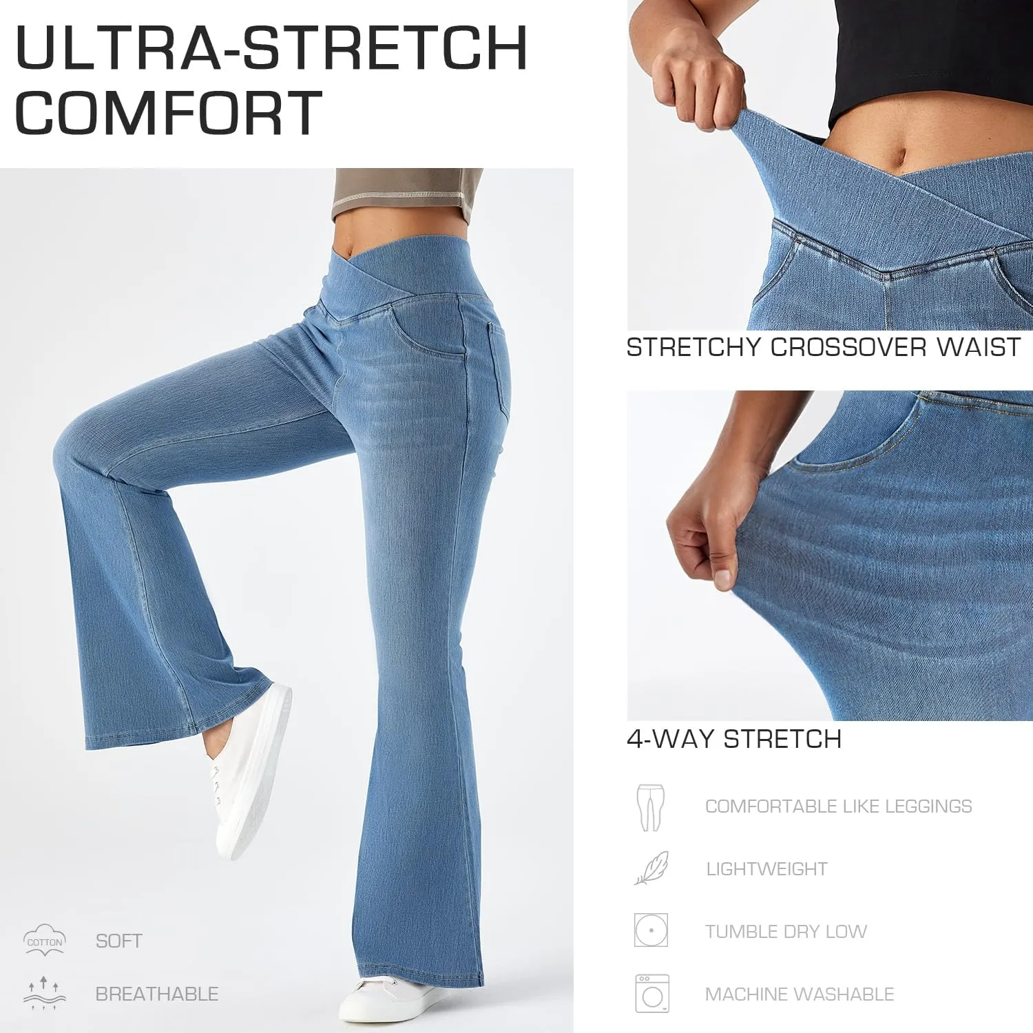 Flare Jeans for Women Crossover High Waist Bell Bottom Jeans Stretch Wide Leg Jeans