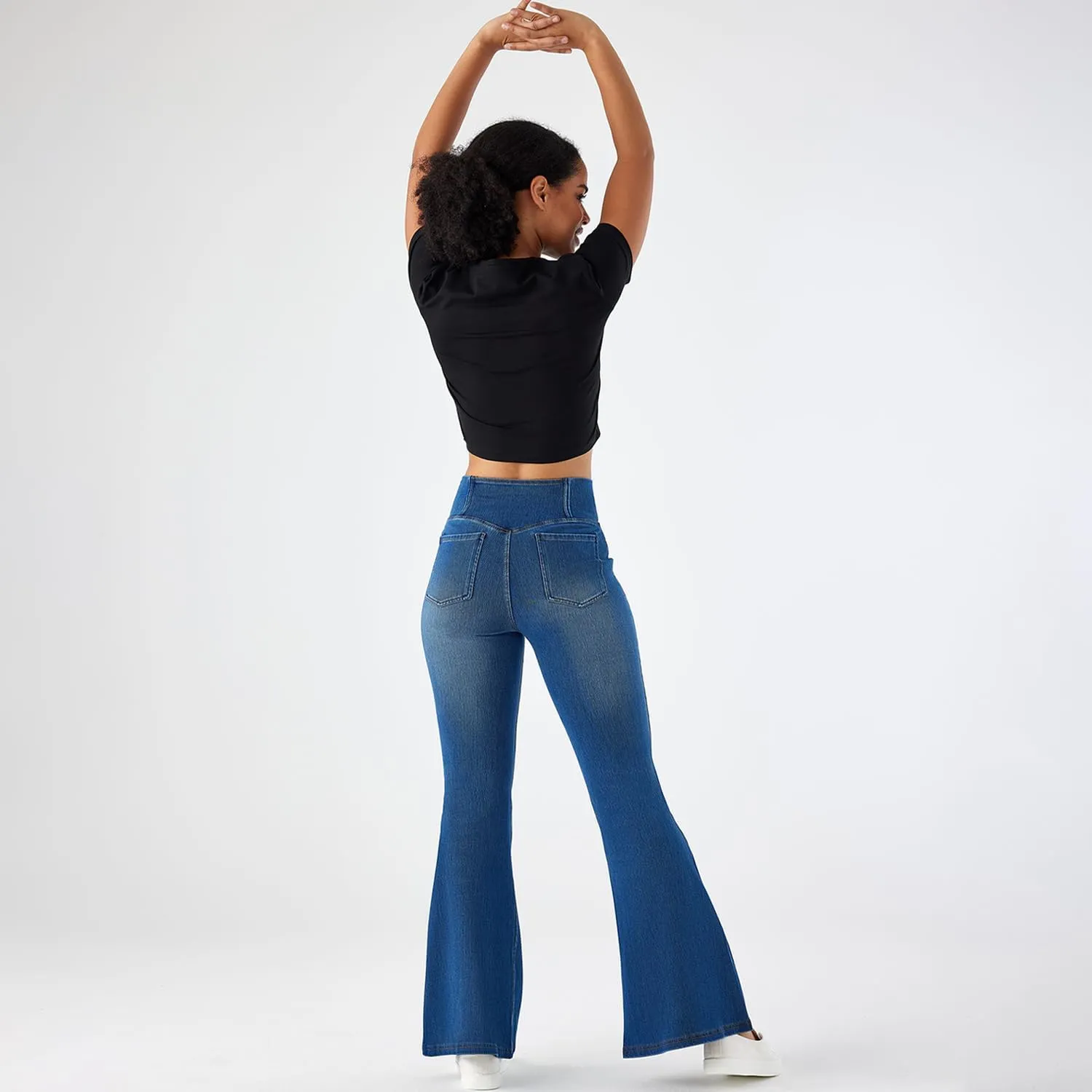 Flare Jeans for Women Crossover High Waist Bell Bottom Jeans Stretch Wide Leg Jeans