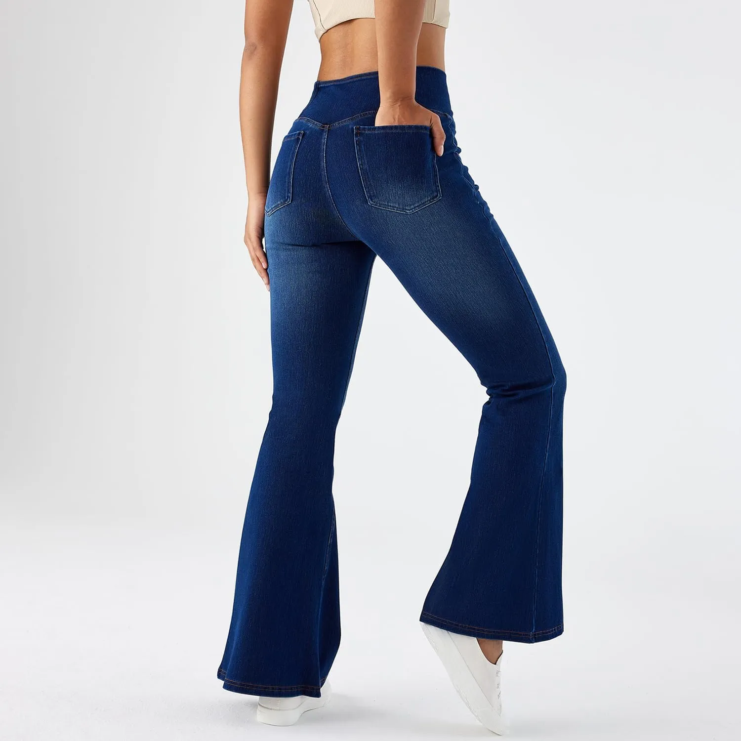 Flare Jeans for Women Crossover High Waist Bell Bottom Jeans Stretch Wide Leg Jeans