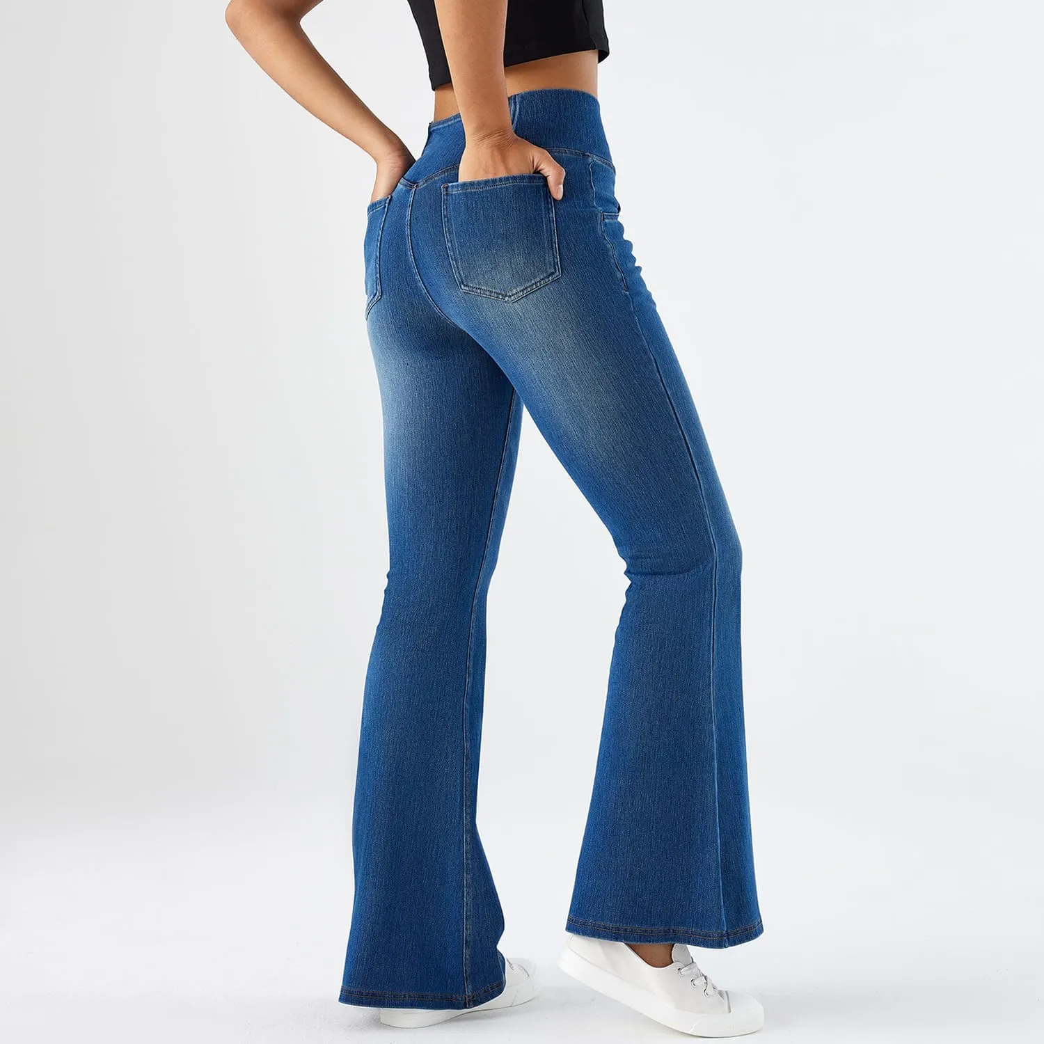 Flare Jeans for Women Crossover High Waist Bell Bottom Jeans Stretch Wide Leg Jeans