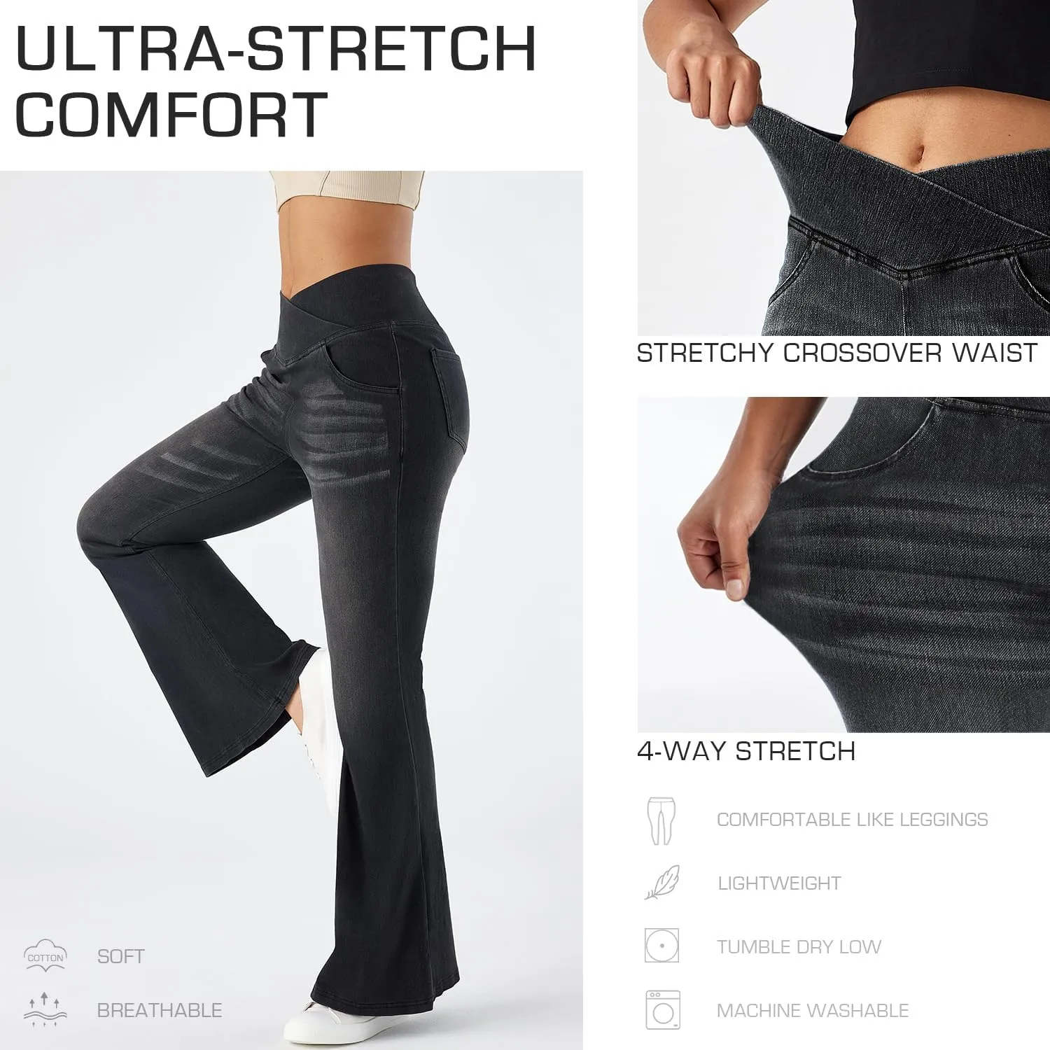 Flare Jeans for Women Crossover High Waist Bell Bottom Jeans Stretch Wide Leg Jeans