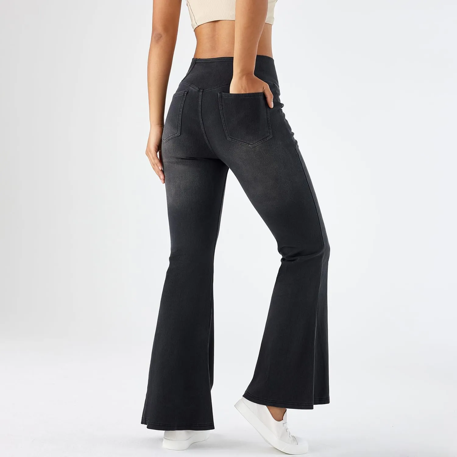 Flare Jeans for Women Crossover High Waist Bell Bottom Jeans Stretch Wide Leg Jeans