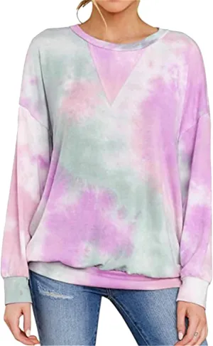 FLITAY Womens Oversized Crewneck Sweatshirts Casual Comfy Fall Tops Fashion Tie Dye Fit Sweatshirts